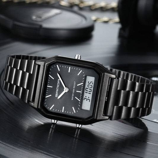 Luxury Quartz LED Digital Dual Display Watch
